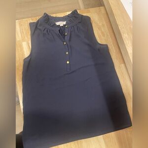 LOFT Midnight Blue Ruffle Neck Blouse